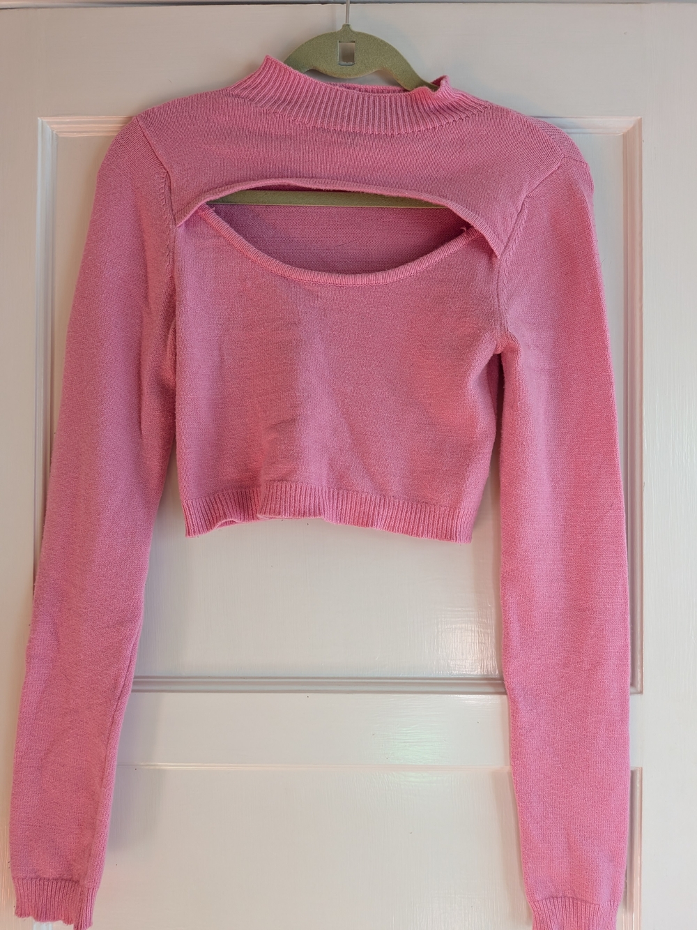 Blue Blush Soft Pink Knit Crop Top with Neckline Cutout